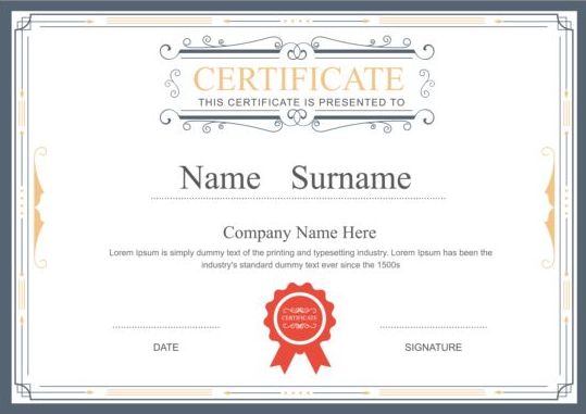 White retro certificate template vector 06 white Retro font certificate   