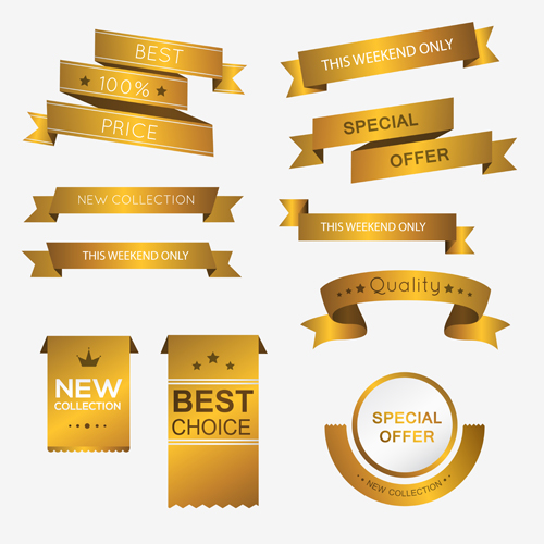 Luxury golden ribbons vectors banners 04 ribbons luxury golden banners   