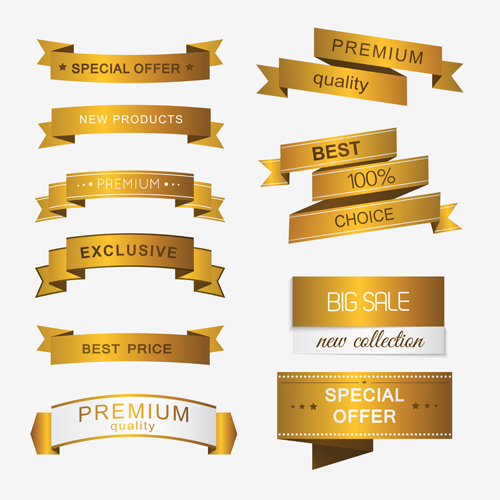 Luxury golden ribbons vectors banners 03 ribbons luxury golden banners   