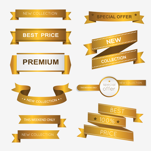 Luxury golden ribbons vectors banners 02 ribbons luxury golden banners   