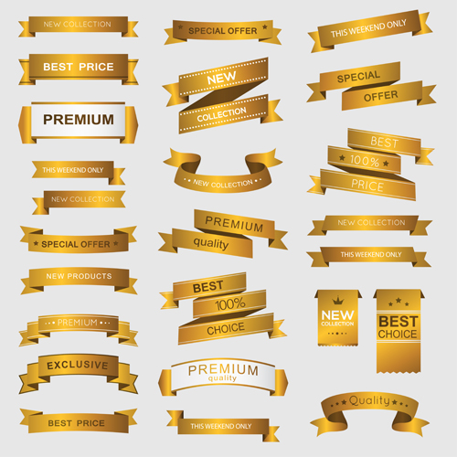 Luxury golden ribbons vectors banners 01 ribbons luxury golden banners   