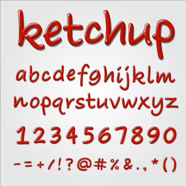 Ketchup alphabet with numbers and sign vector 02 sign numbers ketchup alphabet   