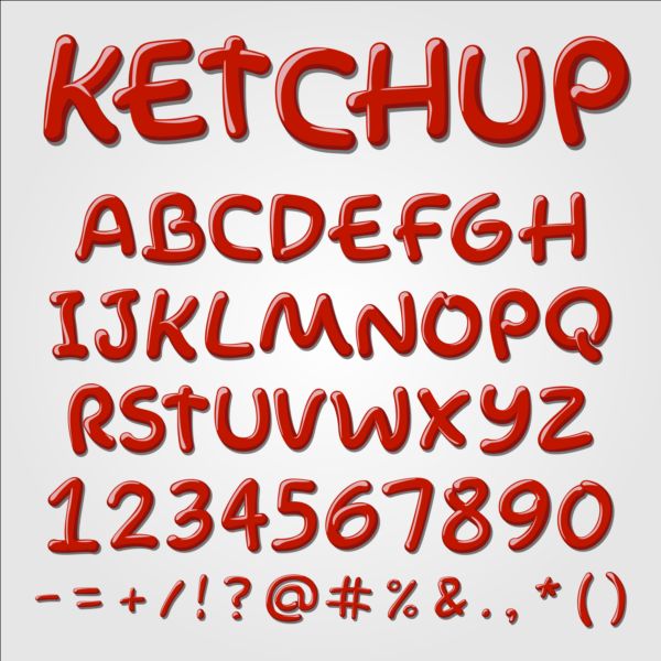 Ketchup alphabet with numbers and sign vector 01 sign numbers ketchup alphabet   