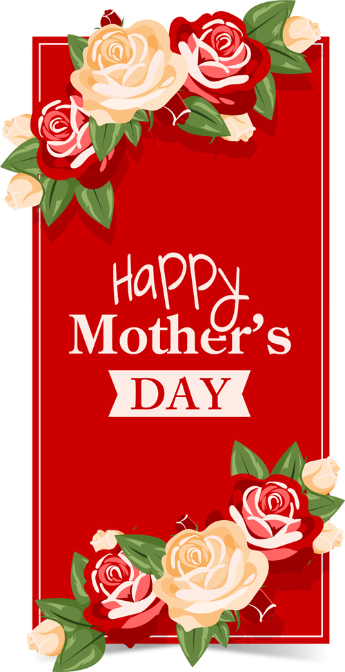 Red Mothers day card with flower vector Mother's flower card   