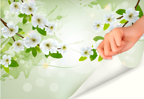 Spring background with hand vector spring hand background   
