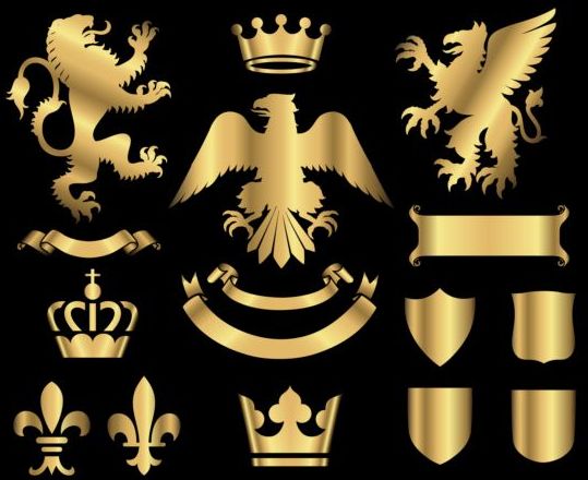 Gold heraldry ornaments vector set ornaments heraldry gold   