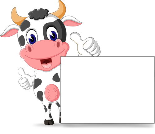 Cartoon cow with blank paper vector 03 paper cow cartoon blank   