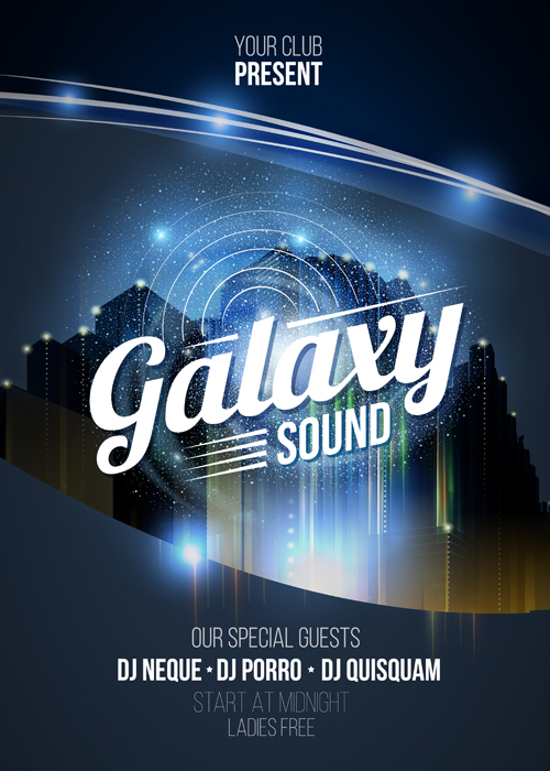 Galaxy sound party flyer design vector 03 sound party galaxy flyer   