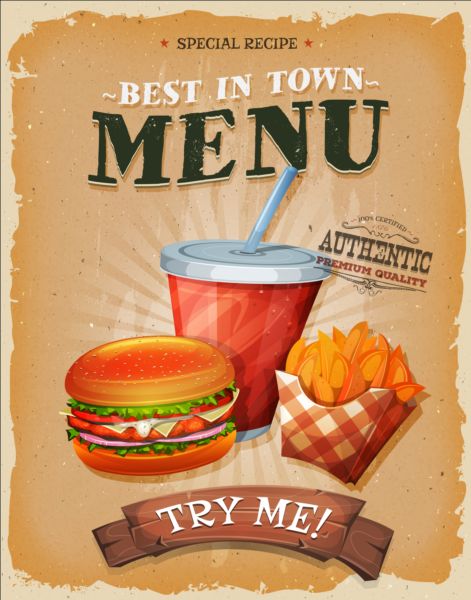 Vintage fast food poster design vector 05 vintage poster food fast   