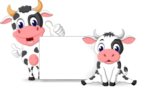 Cartoon cow with blank paper vector 01 paper cow cartoon blank   