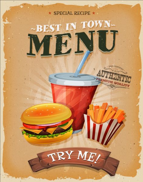 Vintage fast food poster design vector 10 vintage poster food fast   