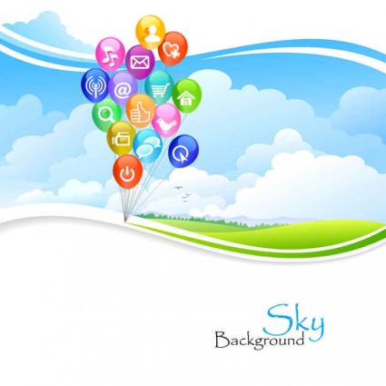 Blue sky with web icons vector background web icons landscape cartoon background   