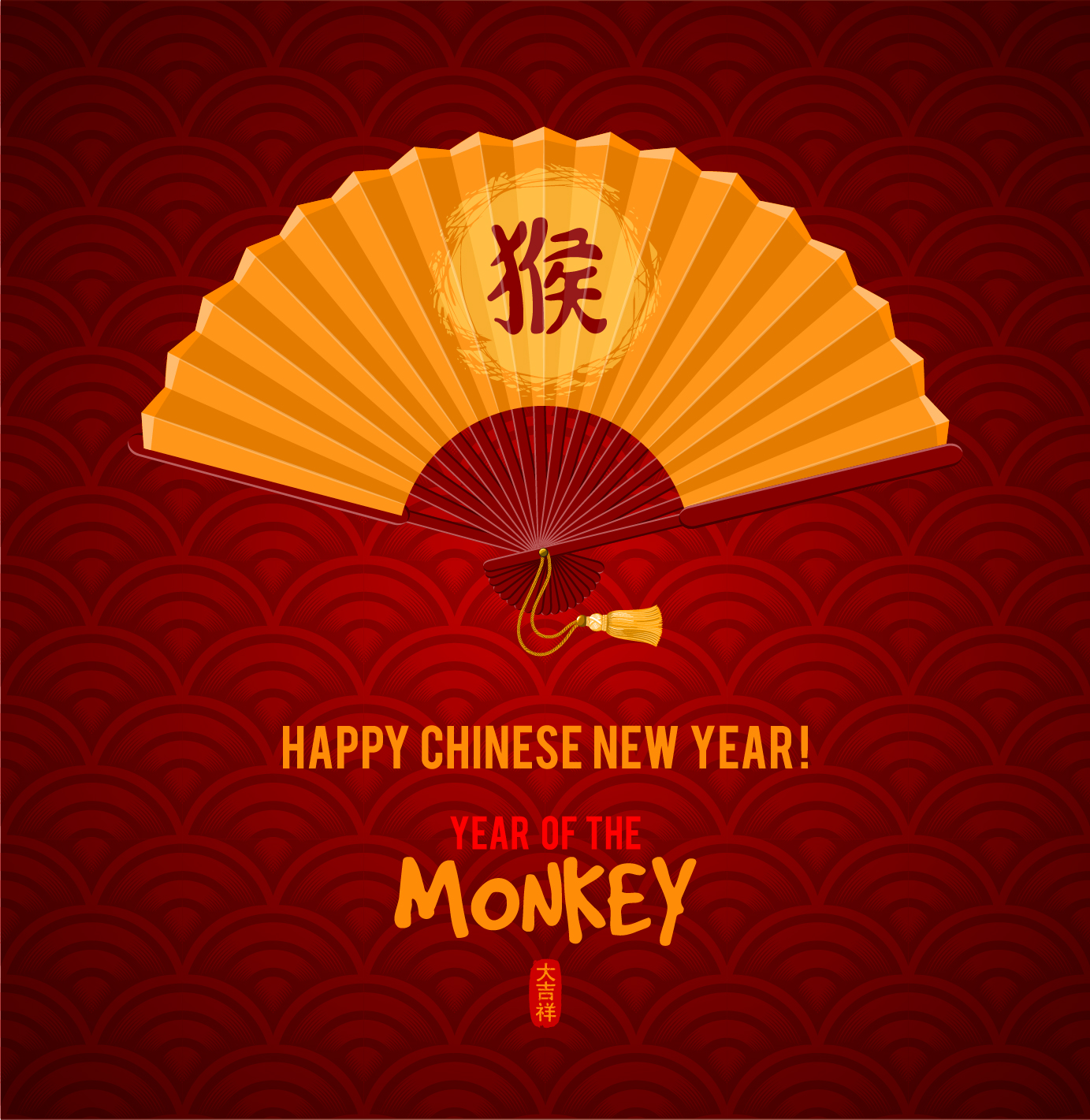 Golden fan with china 2016 monkey new year vector background year new monkey golden china background 2016   