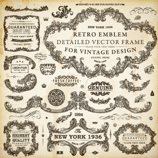 Decor frame with ornaments elements vintage vector 04 vintage ornaments frame elements decor   