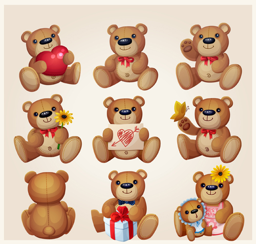 Toy bear cute vector set toy cute bear   