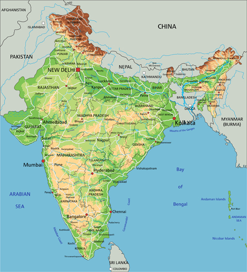 India physical map vector graphics physical map india graphics   