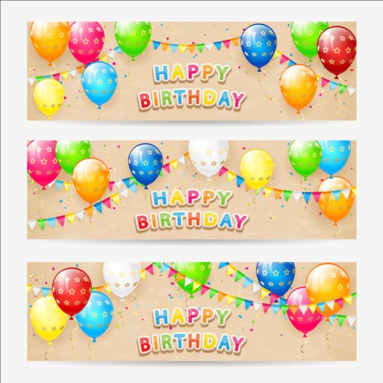 Birthday balloons and confetti with banners vector confetti birthday banners balloons   