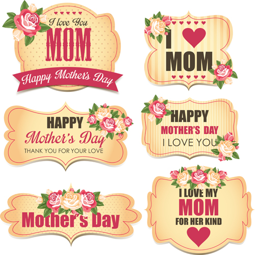 Mothers day labels with flower vector Mother's labels flower   
