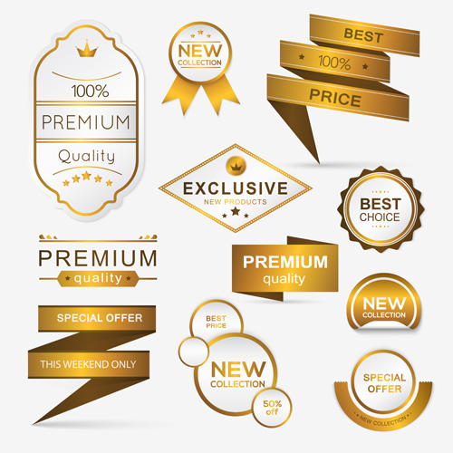 Golden banners with labels and sticker badge vector 02 sticker labels golden banners badge   