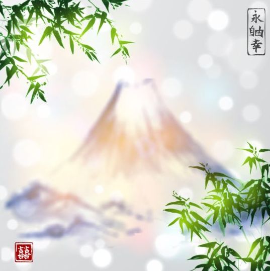 blurred mountain scenery with bamboo background vector scenery mountain blurred bamboo background   