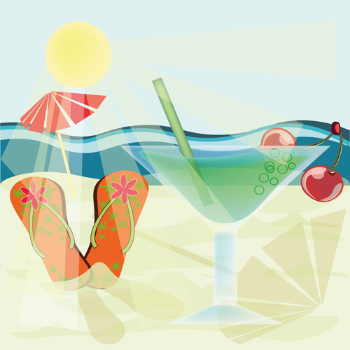 Cocktail with summer sea and beach vector background 02 summer cocktail beach background   