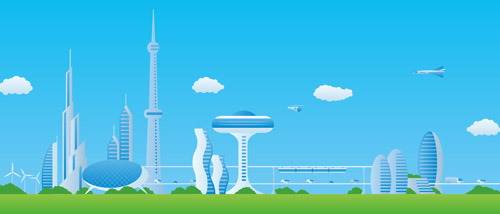 Modern city futuristic buildings and transportation vector 04 transportation modern futuristic city buildings   