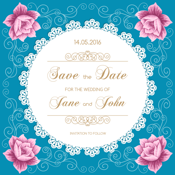 lace wedding invitation card with flower vintage vector 01 wedding lace invitation flower card   