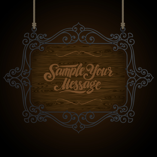 Vintage wooden signboard with Iron floral frame vector 04 wooden vintage signboard iron floral frame   