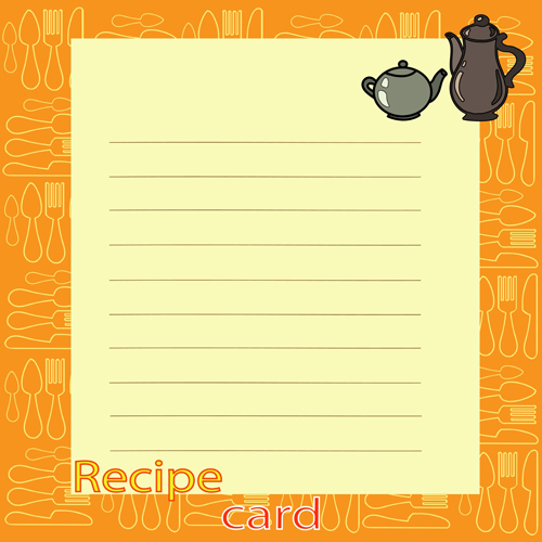 Recipe card with tableware pattern vector 06 Tableware recipe pattern card   