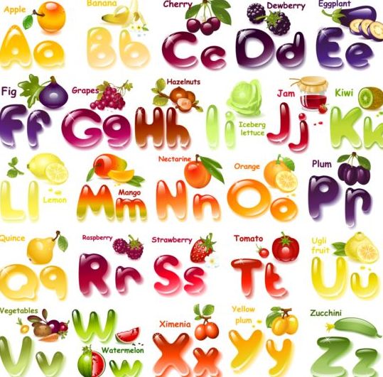 Shining fruits alphabet vector shining fruits alphabet   