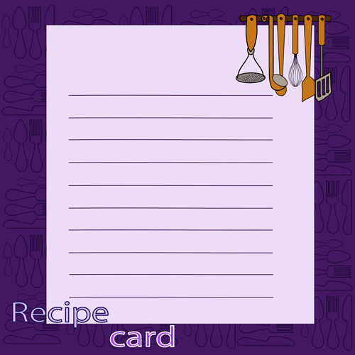 Recipe card with tableware pattern vector 05 Tableware recipe pattern card   