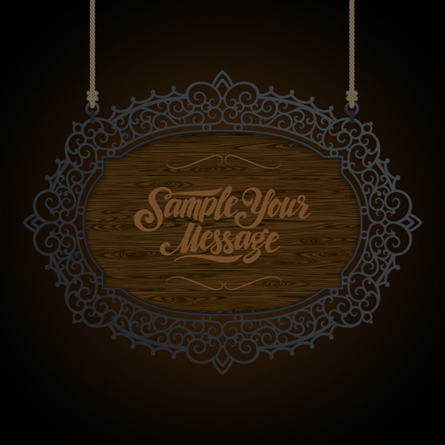 Vintage wooden signboard with Iron floral frame vector 03 wooden vintage signboard iron floral frame   