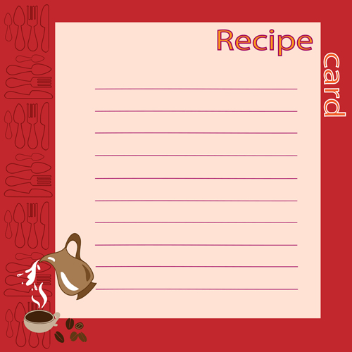 Recipe card with tableware pattern vector 04 Tableware recipe pattern card   