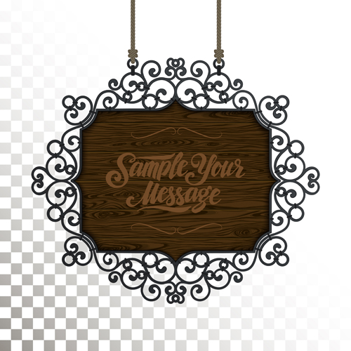 Vintage wooden signboard with Iron floral frame vector 02 vintage signboard iron floral frame   