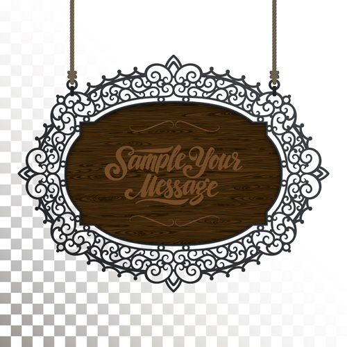 Vintage wooden signboard with Iron floral frame vector 01 wooden signboard iron floral frame   