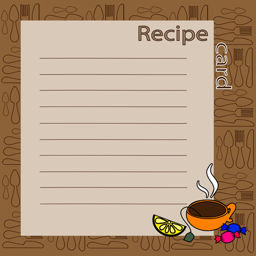 Recipe card with tableware pattern vector 02 Tableware recipe pattern card   
