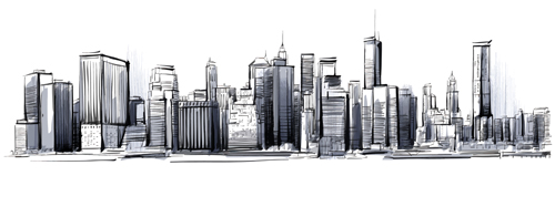 Hand drawn city outline vector set 05 outline hand drawn city   