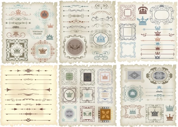 Vintage crown borders with frame vector material vintage frame crown borders   