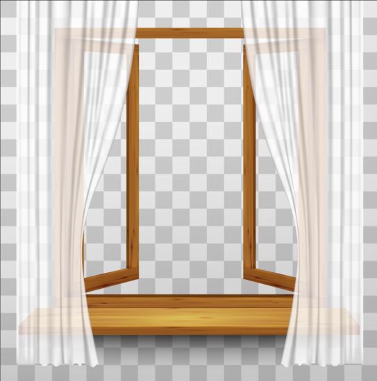 Open window with transparent curtain background vector window transparent open curtain background   