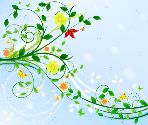 Green leaves with colored flower vector leaves green flower colored   