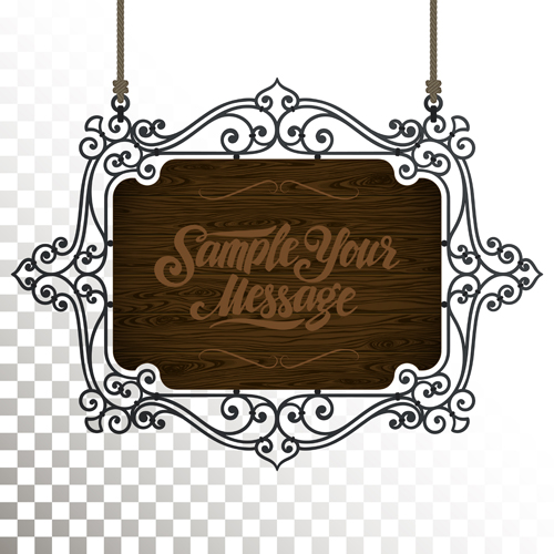 Vintage wooden signboard with Iron floral frame vector 06 wooden vintage signboard iron floral frame   