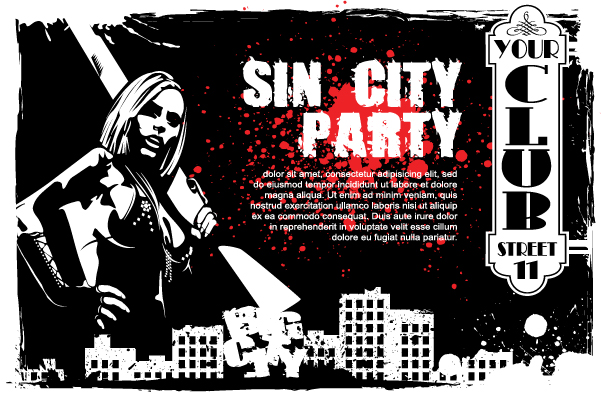 Sin city party club flyer temolate vector 05 temolate Sin party flyer club city   