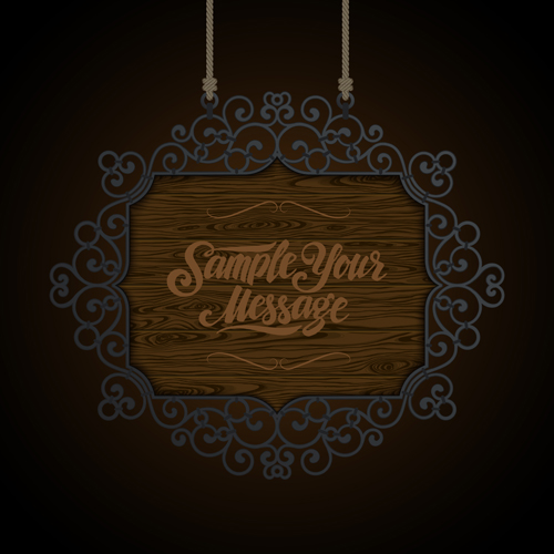 Vintage wooden signboard with Iron floral frame vector 05 wooden wood vintage signboard iron floral frame   