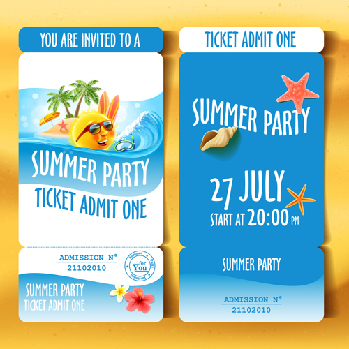 Summer holiday party ticket vector material ticket summer party holiday   