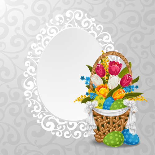 Lace frame with baskets easter vector background lace frame easter baskets background   