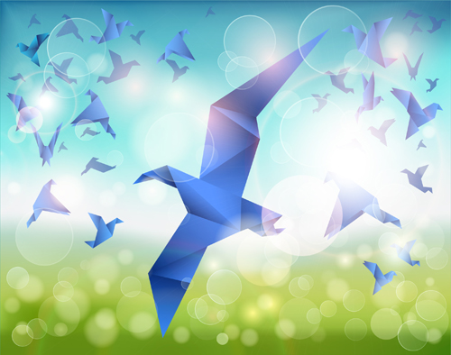 Spring background with origami birds vector spring origami birds background   