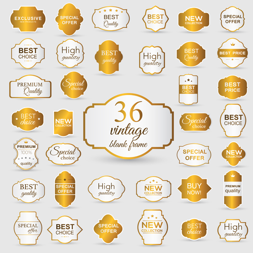 Retro golden labels vectors set 03 Retro font labels golden   