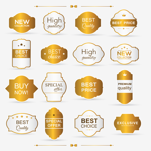 Retro golden labels vectors set 02 Retro font labels golden   