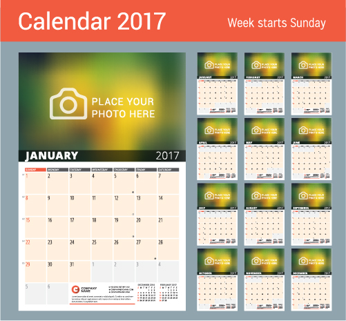 Calendar 2017 with photo vector design 11 photo calendar 2017   