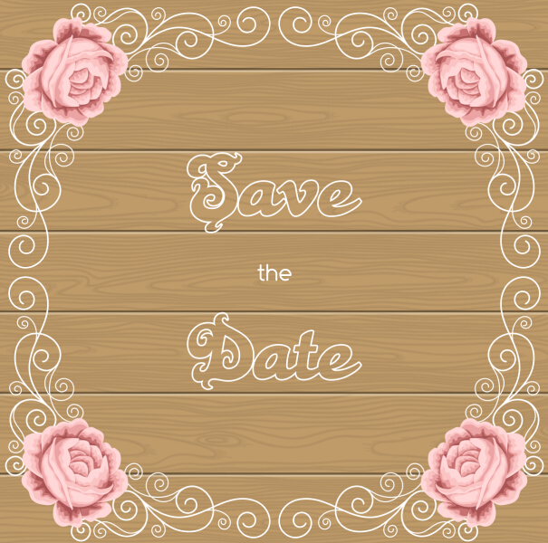 Flower wedding invitation with background wooden vector wooden wedding invitation flower background   